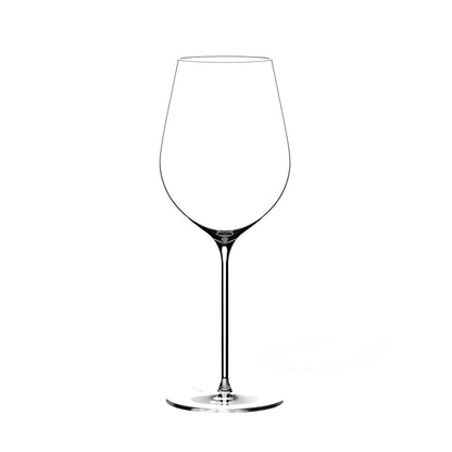 Leeg Lehmann Hommage-wijnglas van 60 cl op een witte achtergrond, met een hoge, tulpvormige kelk, een lange, dunne steel en een platte voet