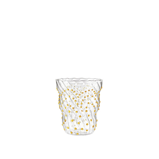 Italesse Twist Pua tumbler 37 cl, helder borosilicaatglas met amberkleurige noppen